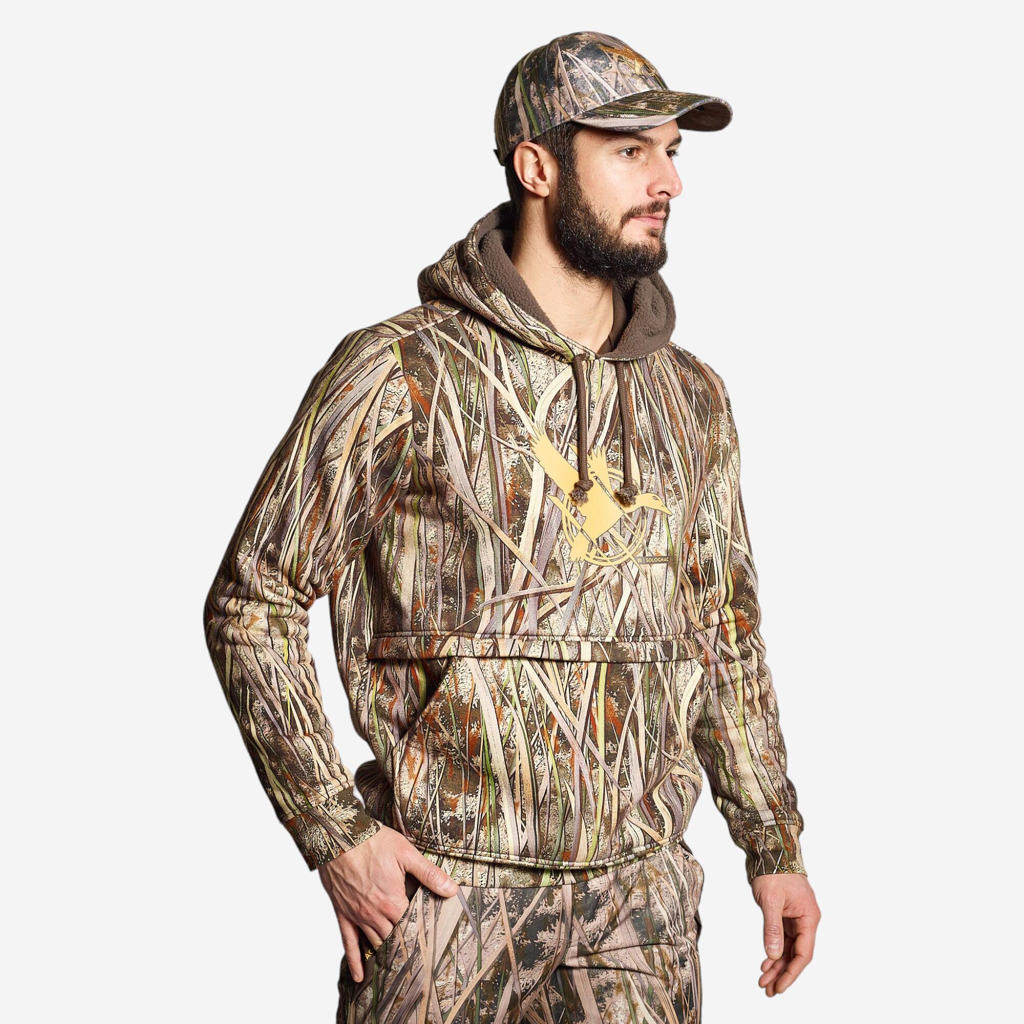 Hunting Warm Hooded Sweatshirt - WF 500 D Camouflage Wetland