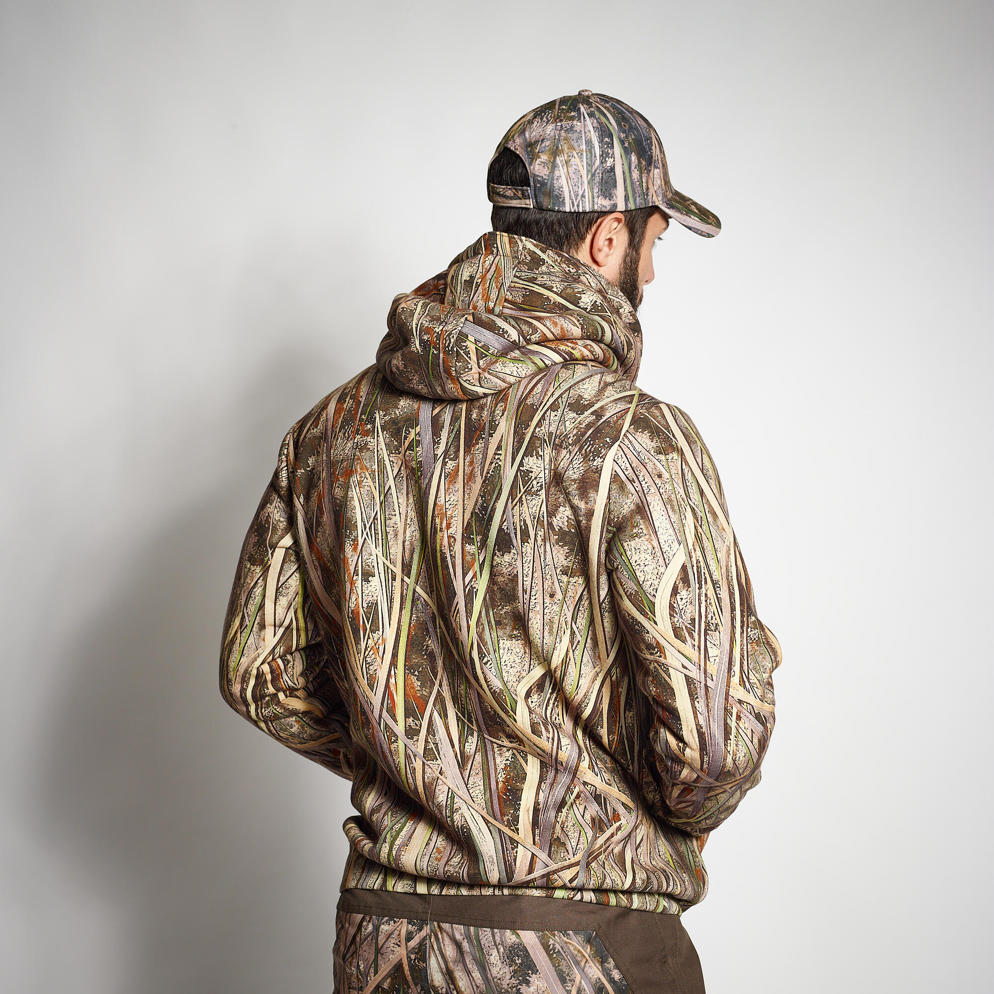 Hunting Warm Hooded Sweatshirt - WF 500 D Camouflage Wetland