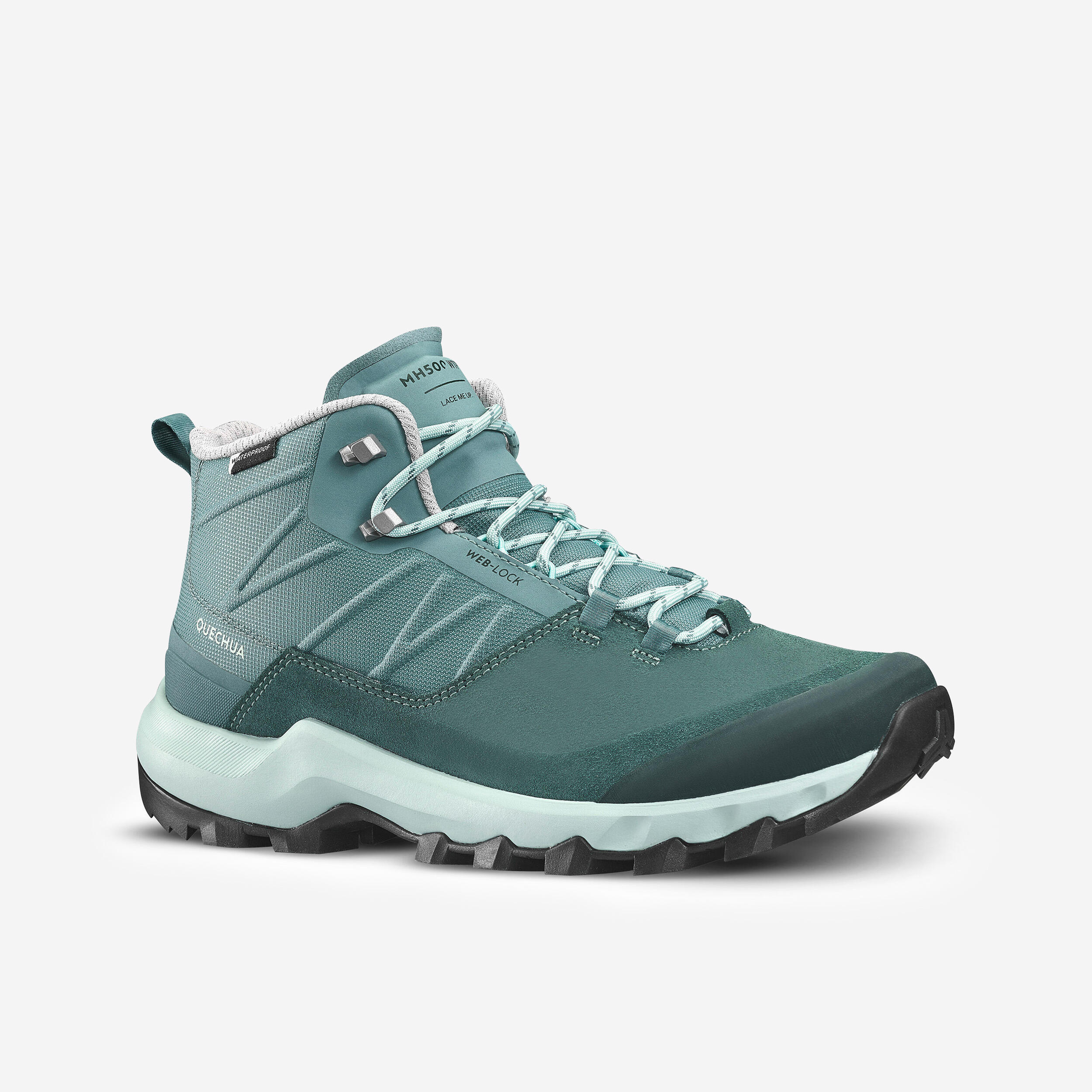 Womenâs Waterproof Hiking Shoes, MH 500 Mid