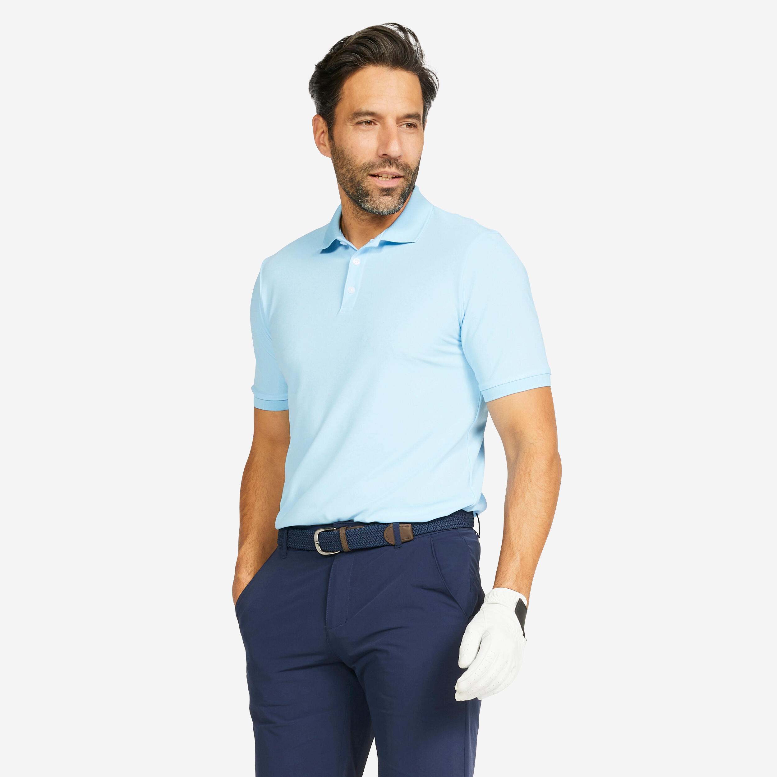 Menâs Golf Short-Sleeved Polo Shirt - WWÂ 500 Sky Blue