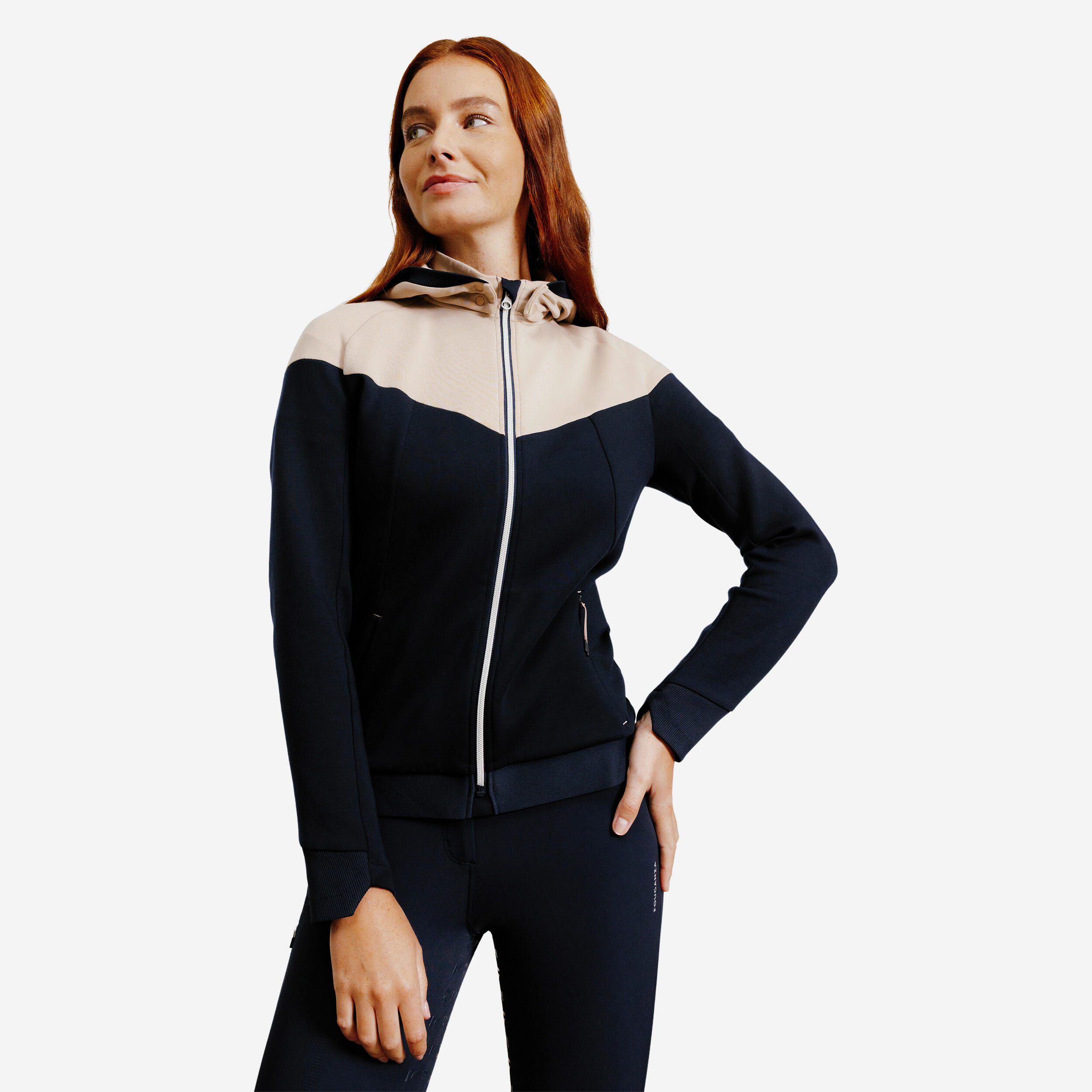 Women's Zipped Horse Riding Sweatshirt - 900 Blue/Beige