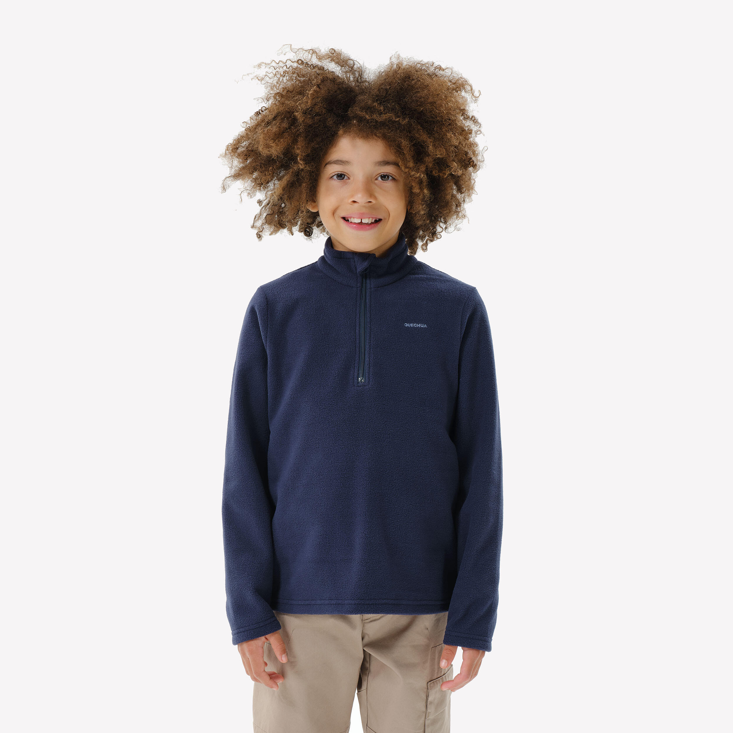 Kidsâ Half-Zip Fleece Hiking Sweater, MH 100 Age 7-15