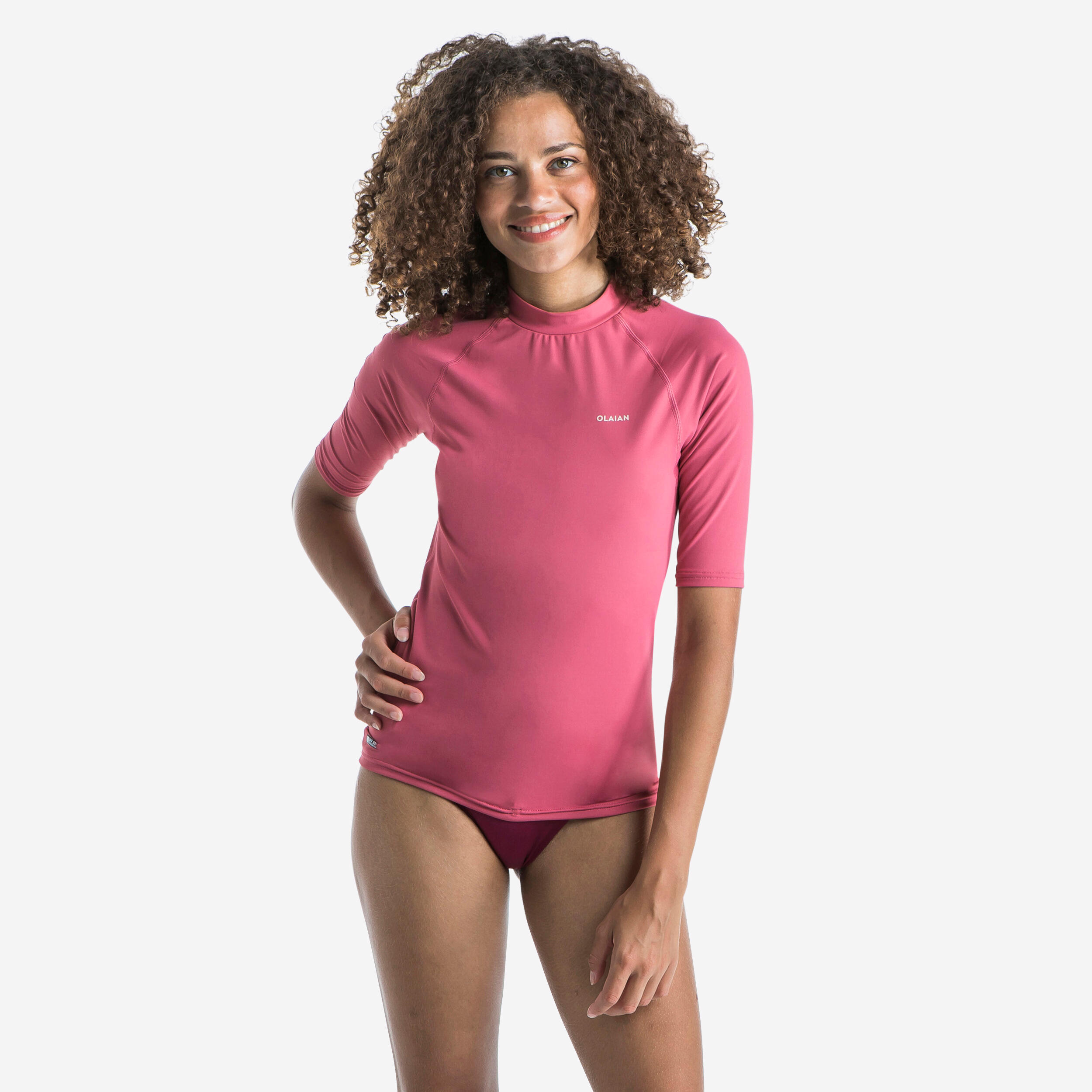 Women's Short-Sleeved Surfing Rash Guard, 100