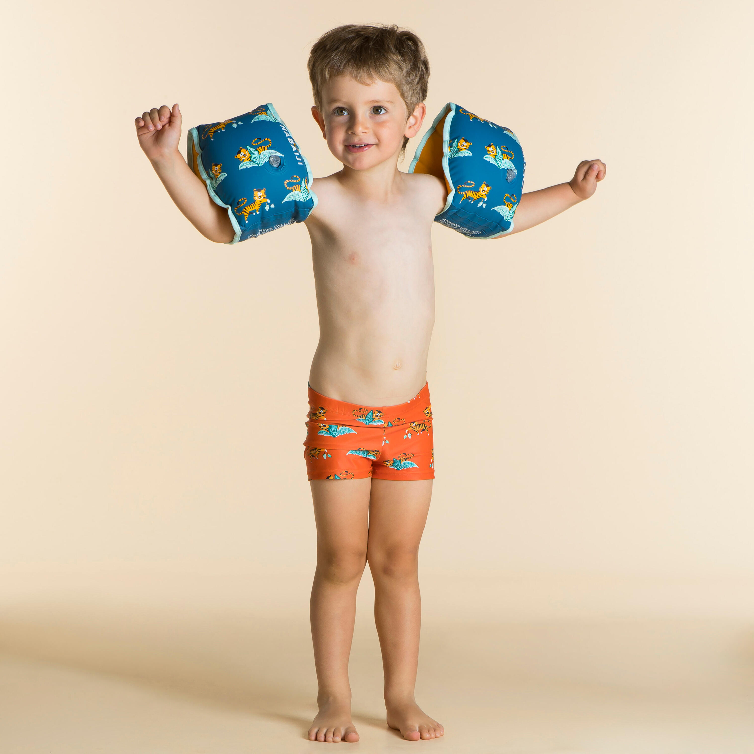 Kids' Swimming Pool Armbands with Fabric Interior - Print Blue