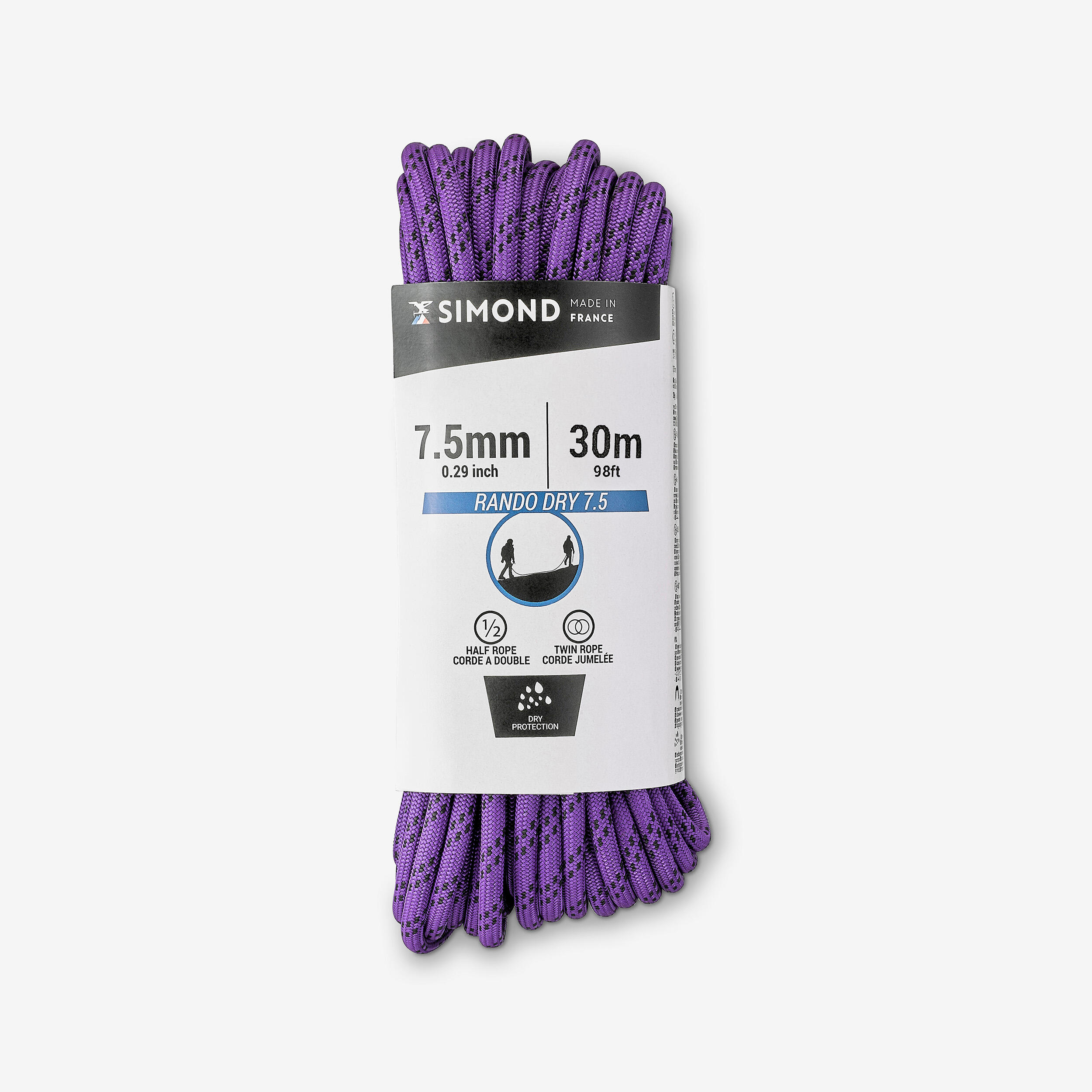 Dry Climbing Double Rope - 7.5 MM x 30 M  (1/3" x 100')